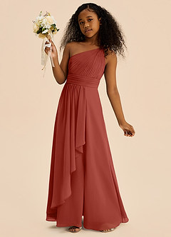 Azazie Skye Junior Abito A-Line in Chiffon Plissettato Terracotta image3