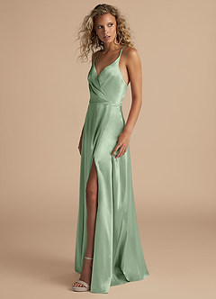 Azazie Davis Robes de demoiselle d'honneur Robe Trapèze en Satiné métallisé Plissée Matcha image6