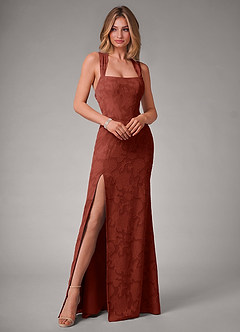 Azazie Luci Bridesmaid Dresses Terracotta Mermaid Pleated Floral Burnout Convertible Dress image3