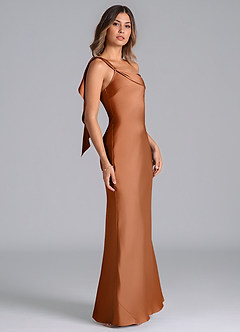 Azazie Driea Brudtärnklänningar Klä av Sjöjungfru i Stretch Satin Ena axeln Koppar image4