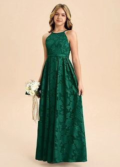 Azazie Arianthe Junior Emerald A-Line Pleated Floral Burnout Dress image6