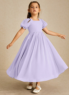 Azazie Joss vestidos de niña de las flores Vestido de Lila de Gasa de Corte En A con Con mangas image3