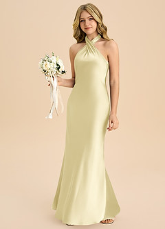 Azazie Chickie Junior Robe Fourreau en Satin extensible Plissée Sorbet Citron image4