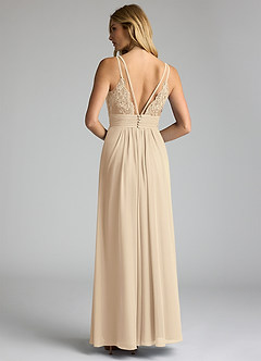 Azazie Maren Allure Abiti da Damigella Abito A-Line in Chiffon con Scollo a V in Pizzo Champagne image5