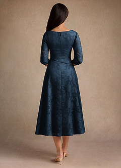 Azazie Durant Mother of the Bride Dresses Dark Navy A-Line Pleated Floral Burnout Dress image3