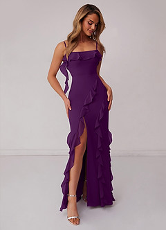 Barbie ♥ Azazie Bridesmaid Dresses Grape Sheath Bow Chiffon Dress image4