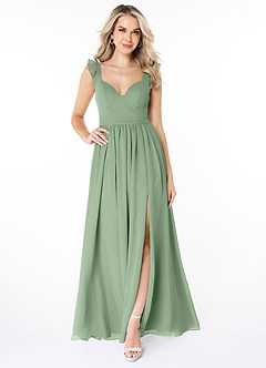 Azazie Stassie Vestidos de damas de honor Vestido de Matcha de Gasa de Corte en A con Corazón fruncido image3