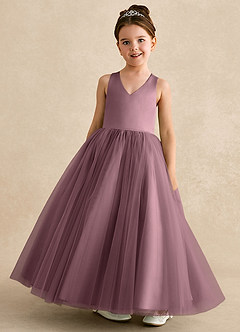 Azazie Peanut Flower Girl Dresses Vintage Mauve A-Line Strap Tulle Dress image4