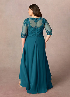 Azazie Monza Mother of the Bride Dresses Ink Blue A-Line Lace Chiffon Dress image9