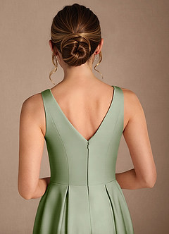 Azazie Fulton Mother of the Bride Dresses Dusty Sage A-Line Pleated Stretch Satin Dress image6