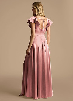 Azazie Bondi Bridesmaid Dresses Dusty Rose A-Line Bow Metallic Satin Dress image3