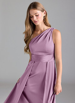 Azazie Dallas Bridesmaid Dresses Wisteria A-Line One Shoulder Stretch Satin Dress image6