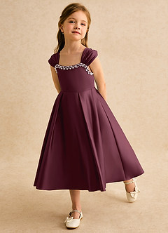 Azazie Yosemite Blumenmädchenkleider Ballkleid Herzausschnitt Matte Satin Kleid Cabernetrot image6