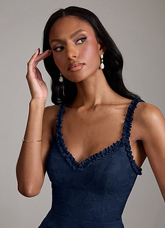 Azazie Corina Brudtärnklänningar Klä av Sjöjungfru i Blommig Utbrändhet Rynkad Mörk Marinblå image4