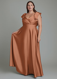 Azazie Leilani Bridesmaid Dresses Bronzer A-Line Ruched Stretch Satin Dress image10