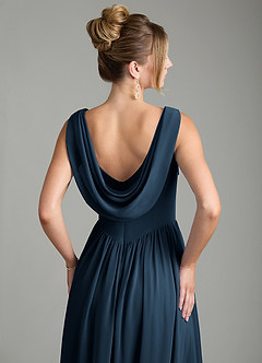 Azazie Novi Vestidos de damas de honor Vestido Azul Marino Oscuro de Gasa de Línea A con Plisado image2