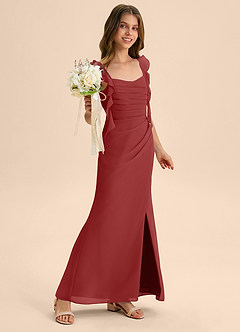 Azazie Jessamine Junior Rust Mermaid Sweetheart Neckline Chiffon Dress image4