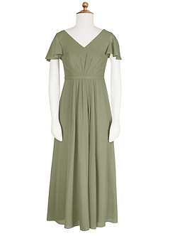Azazie Peony Junior Pistachio A-Line Pleated Chiffon Dress image6