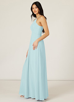 Azazie Sarah Bridesmaid Dresses Sea Glass Empire Pleated Chiffon Dress image3