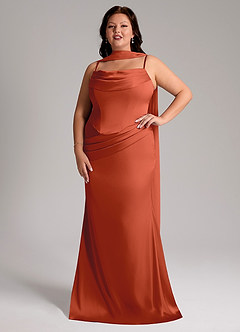 Azazie Sorrel Robes de demoiselle d'honneur Robe Sirène Convertible en Satin extensible Sans bretelle Rouille image7