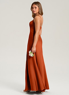 Azazie Lidia Robes de demoiselle d'honneur Robe Sirène en Satin extensible Fente Latérale Paprika image7