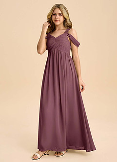 Azazie Lianne Junior Sangria A-Line Off the Shoulder Chiffon Dress image6