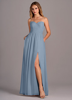 Azazie Joni Bridesmaid Dresses Dusty Blue A-Line Strapless Chiffon Convertible Dress image6