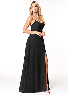 Azazie Moira Bridesmaid Dresses Black A-Line Scoop Chiffon Dress image4