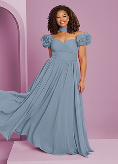 Barbie ♥ Azazie Bridesmaid Dresses Dusty Blue A-Line Off the Shoulder Chiffon Convertible Dress image10