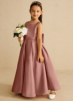 Azazie Pipsy Blumenmädchenkleider A-Linie Schleifen Matte Satin Kleid Zedernrose image2
