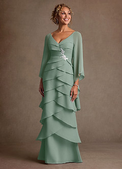 Azazie Arabinda Mother of the Bride Dresses Silver Sage Sheath Ruched Chiffon Dress image4