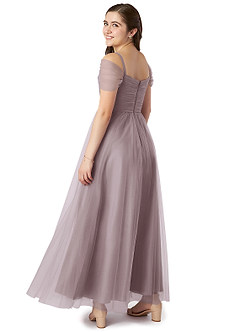 Azazie Jeyne A-Line Off the Shoulder Tulle Floor-Length Junior Bridesmaid Dress image4