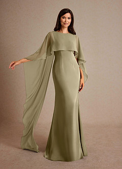 Azazie Milfred vestidos de madre de la novia Vestido de Musgo Verde de Satén Elástico de Recto con Cuello de barco image4