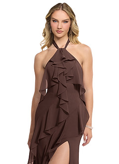Azazie Velma Bridesmaid Dresses Ganache A-Line Side Slit Chiffon Dress image4