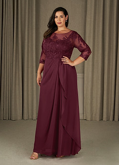 Azazie Calanthe vestidos de madre de la novia Vestido de Cabernet de Gasa de Corte En A con Scoop image6