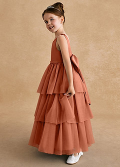 Azazie Megallie Flower Girl Dresses Cedar Rose A-Line Bow Tulle Dress image4