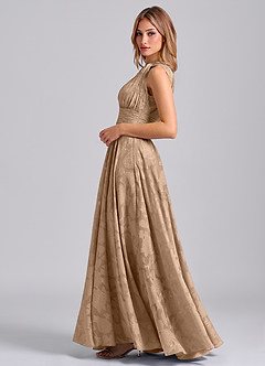 Azazie Charlize Robes de demoiselle d'honneur Robe Trapèze en Blumen-Burnout Une épaule Champagne image3