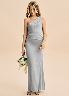 Azazie Akilah Junior Robe Fourreau en Satin extensible Plissée Argent image3