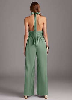 Azazie Oli Bridesmaid Dresses Matcha Pleated Stretch Satin Jumpsuit image2