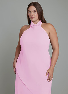 Azazie Velli Bridesmaid Dresses Candy Pink Mermaid High Neck Chiffon Dress image9