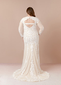 Azazie Dulce Amor Vestidos de novia Vestido de Blanco Diamante Champán de Tul de Corte Sirena con Encaje Cuello V image12