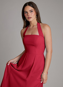 Azazie Irina Bridesmaid Dresses Scarlet A-Line Pleated Chiffon Dress image4