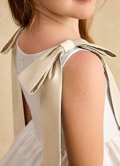 Azazie Stacie Jurken voor bloemenmeisjes A-Lijn Jurk van Mat Satijn Boog Ivoor Champagne image7