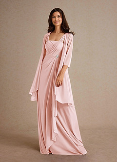 Azazie Clinton Mother of the Bride Dresses Blushing Pink A-Line Pleated Mesh Dress image1