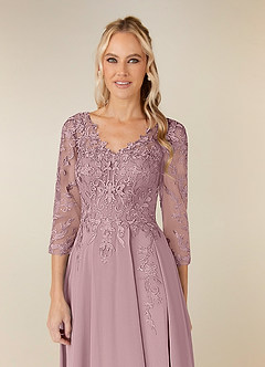 Azazie Noella Abiti per la Madre della Sposa Abito A-Line in Chiffon con Scollo a V in Pizzo Rosa Polverosa image5