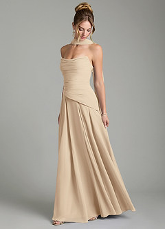 Azazie Gabriela Robes de demoiselle d'honneur Robe Trapèze en Mousseline de soie Corset Champagne image4