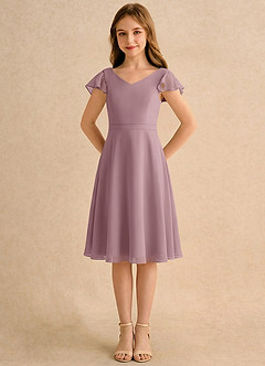 Azazie Narin Girls Formal Flower Girl Dresses Dusty Rose A-Line with Sleeves Chiffon Dress image5