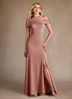 Azazie Pierce Mother of the Bride Dresses Dusty Rose Mermaid Pleated Stretch Crepe Dress image1