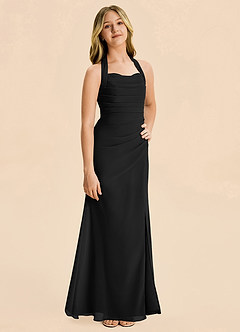 Azazie Destiny Junior Black Sheath Ruched Chiffon Dress image5