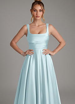 Azazie Azaria Bridesmaid Dresses Cloud Blue A-Line Corset Stretch Satin Dress image6